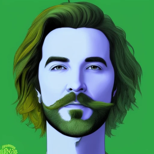 dskyart1, digital art, illustration, incredible masterpiece,a drawing of a man with a green hair and beard and a beardcut on his...