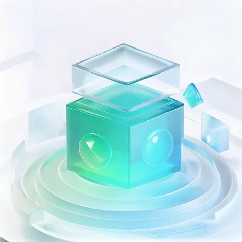 best quality, many details, 4k, blender, octane render, C4D, cylinder, cube, transparent glass texture, blue|green, frosted glass, transparent technology data, industrial design, studio lighting, sunshine, flat, minimal, quasi-object, axisymmetric, Data, c...