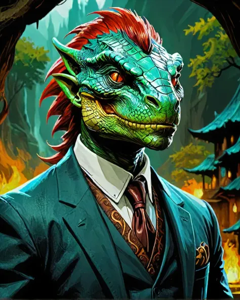 there is a man in a suit and tie with a dragon head