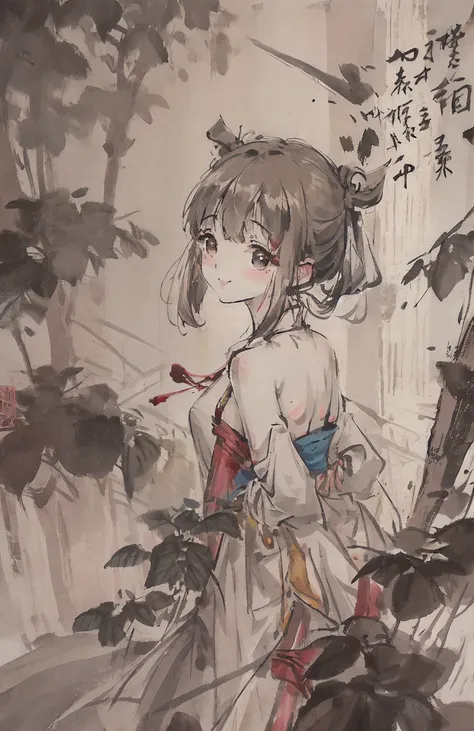 (masterpiece),best quality,good anatomy, shuimobysim,arms behind back,(1 girl:1), (upper body),(smile),short hair,(hanfu),(ecchi0.5), (trees:0.5), (flowers:0.6) ,(wooden house:0.2),(bamboo forest:0.2),(creek:0.2),(river:0.2), <lora:Moxin_10:0.8>, <lora:Moxin_Shukezouma11:0.7> <lora:elegantHanfuRuqun_v10:0.6>