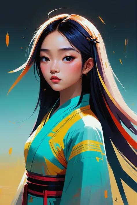 rough brushy digital painting, sketch, 1girl, woman, (visionary wuxia:1.3) cute angel, [:outlandish, colorful costume design,:0....