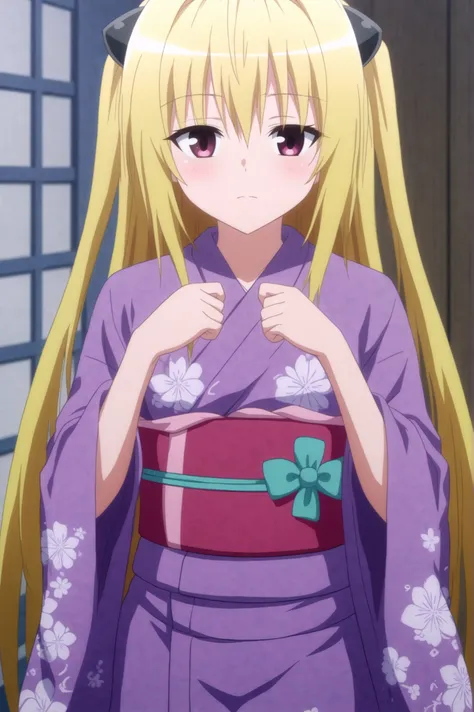 <lora:konjiki_no_yami:0.7>, konjiki no yami, 1girl, solo, long_sleeves, holding, japanese_clothes, kimono, sash, obi, yukata, he...