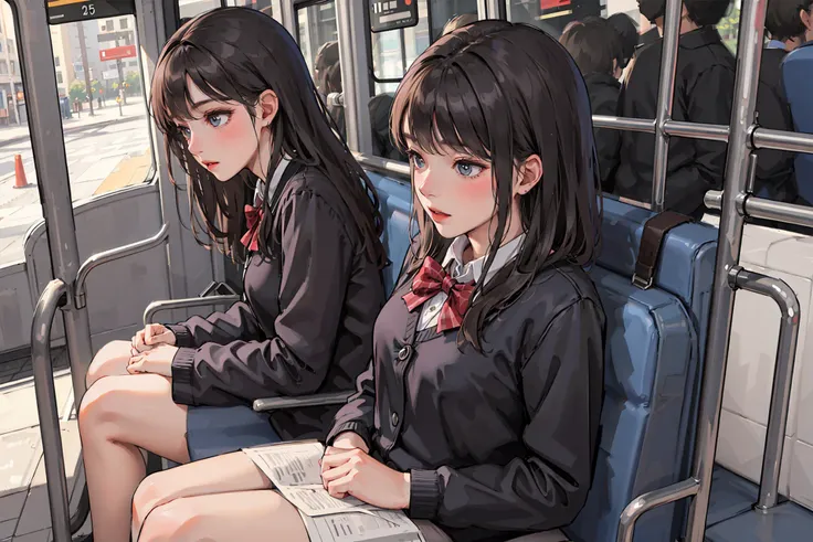 [[[[[finely detailed eyes and detailed face]]]]],1girl, solo, ((bus)) school