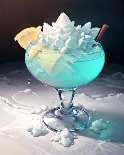 there is a blue drink with whipped cream and lemon slices