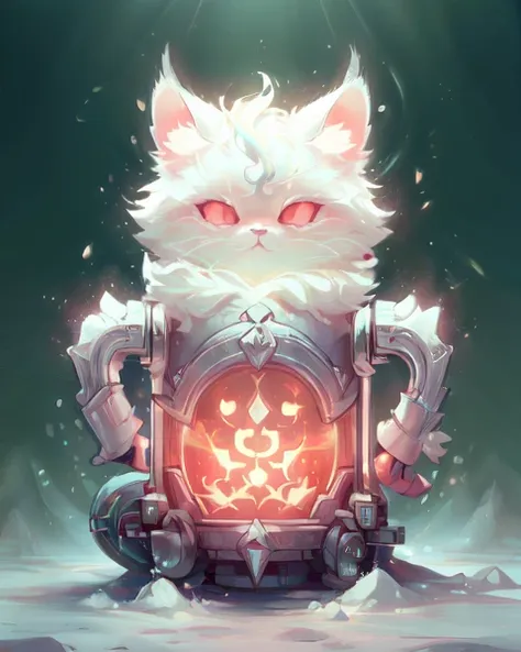 a white cat with red eyes sitting on a throne