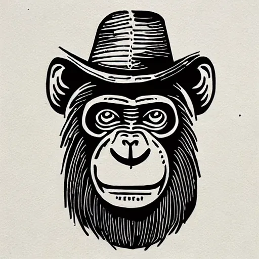 monkey with a hat linocut