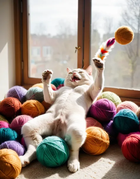 arafly cat playing with a ball of yarn on the floor