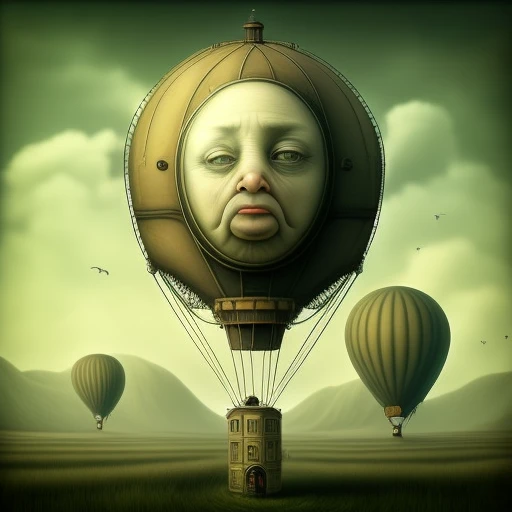 (surrealsteampunkai)++, a hot air balloon with a face on it