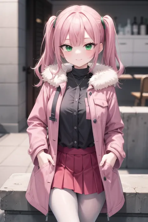 insanely detailed, absurdres, ultra-highres, ultra-detailed, best quality,
1girl, solo, nice hands, perfect hands
BREAK
(pink and white theme:1.4), (Wearing a (long sleeve pink coat with fur color) over a white high neck blouse:1.4), (fur cuffs:1.3), (doub...