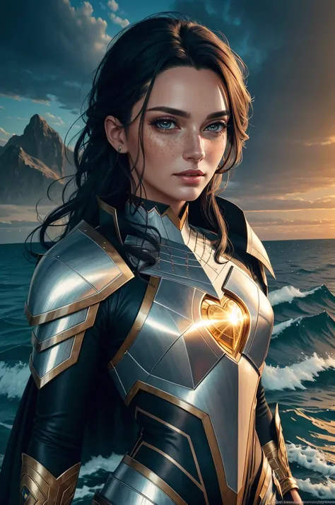 1girl, Mature Woman, Worms Eye View, Full Body, (Fit, Abs, Athletic:0.4), (Scared Wide Eyes Open Mouth Tense Furrowed Brow:0.7), ( seascapes, Superhuman Themes, Purgatory Location1.0) (Masterpiece, Hypermaximalist, Maximalism, Best Quality, 8k, Highres, Ab...