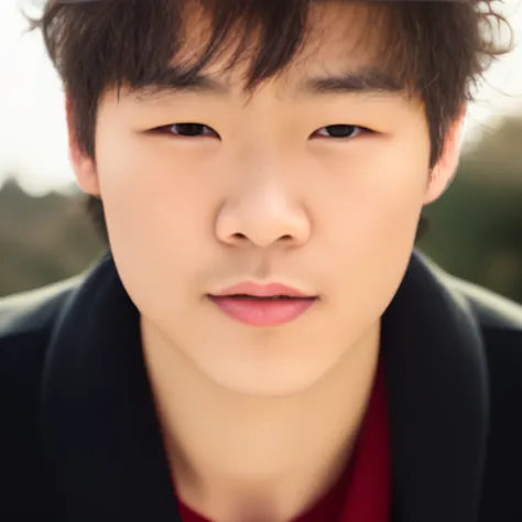 simon whislter, half korean,  half german, round  face, curly mid length hair,  portrait, youtube video, realistic, photograph, ...