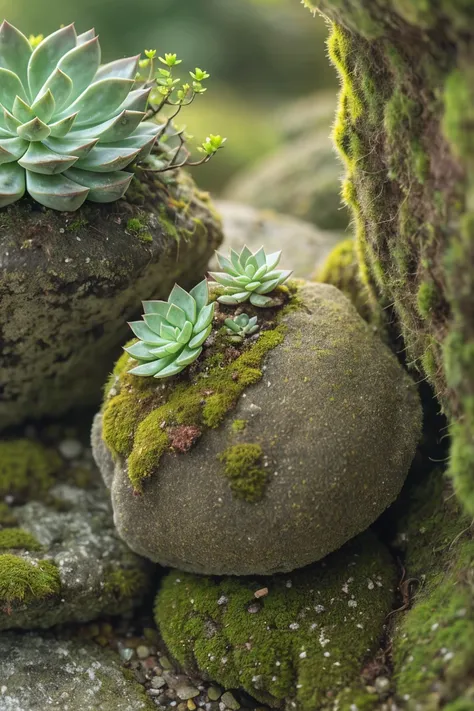 editorial macro photography of mossy rock with succulent plant, tropical, (hyperrealism, soft light, sharp),
best quality, high quality, highres, 
<lora:add_detail:0.3>