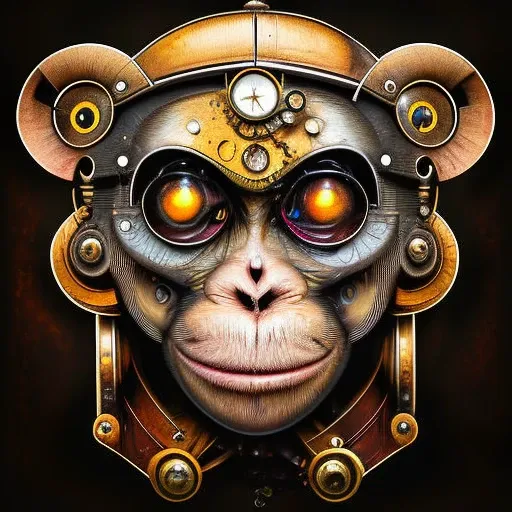 (steampunkai)++, (monkey), portrait, steampunk