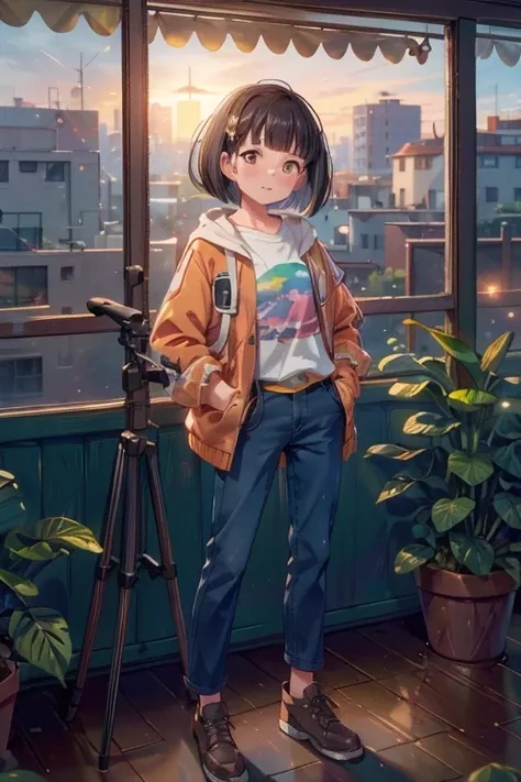 CR1.3, nsfw , photo of 21 years old busty girl, (olive skin:1.25)  , Long-limbed body, (Orchid Lob (long bob) haircut:1.2), 1girl, (Hands in pockets pose cumming:1.3), Maroon linen Printed pants, Orange tweed Bomber Jacket, at city night, glowing city ligh...