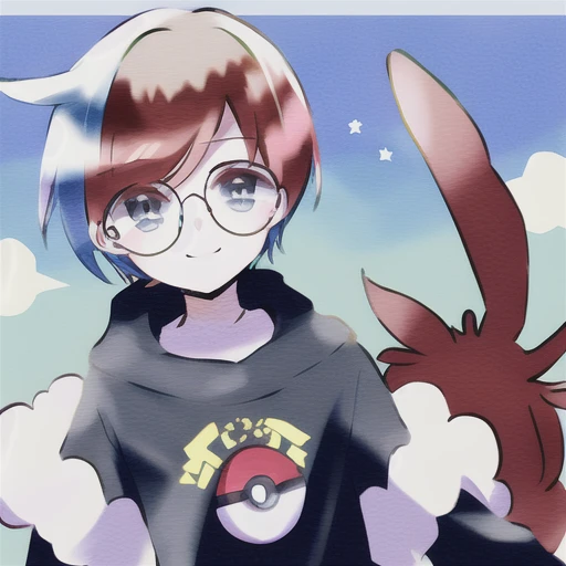 pokemon_penny_dan,  cute, face, sun, sky, river, red_hair, star, twilight, smile, outstretched_arm