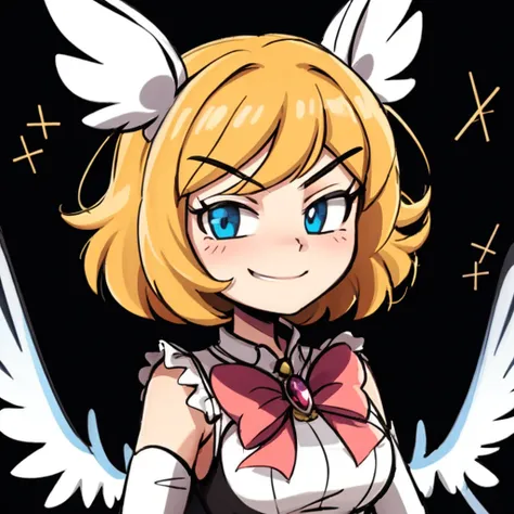 a close up of a cartoon character with angel wings