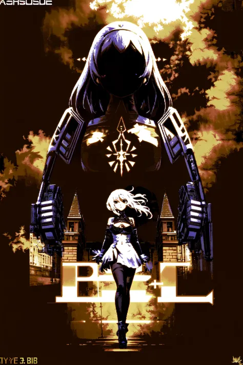 absurdres, highres, best quality, <lora:c64Graphics_v10:1>, 1girl, yorha no. 2 type b, video game cover,