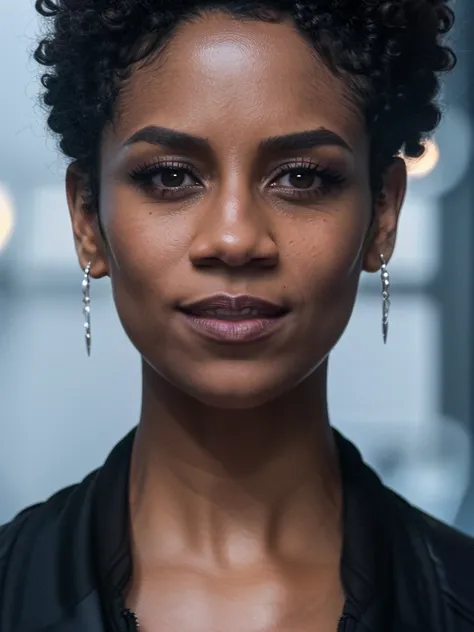 Cinematic film still, full body, of Dominique Tipper, seductive look, ((detailed facial features)), (dark room:1.2), (cold colors), intricate details, shallow depth of field, [volumetric fog], cinematic lighting, reflections, photographed on a Canon EOS R5...