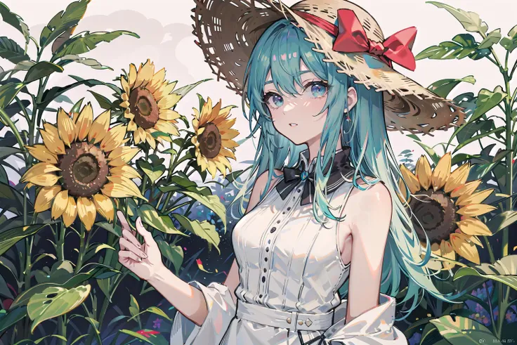 ray tracing,{best quality}, {{masterpiece}}, {highres}, original, extremely detailed 8K wallpaper, {an extremely delicate and beautiful},incredibly_absurdres,colorful,intricate detail,artbook,flower, 1girl, hat, plant, straw_hat, leaf, lily_(flower), potte...