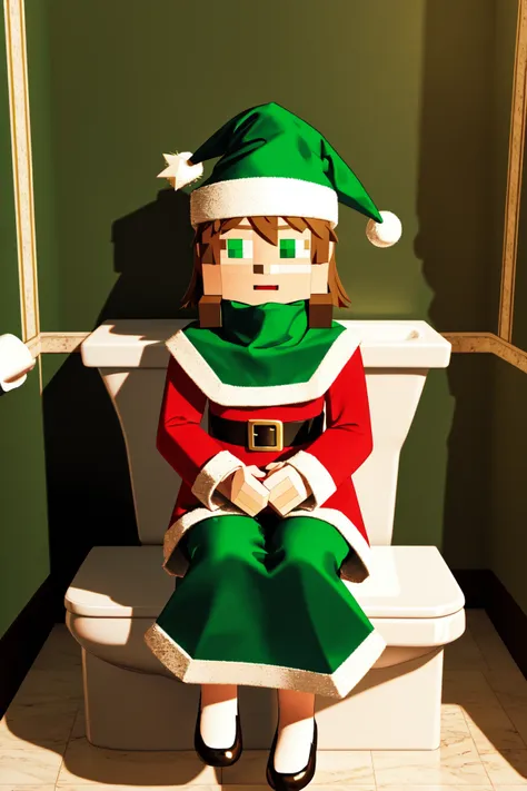 there is a woman in a santa costume sitting on a toilet