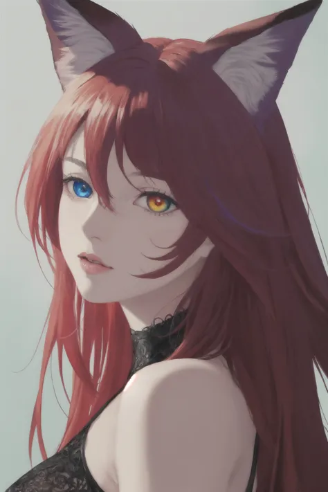 anime girl with red hair and blue eyes wearing a black top