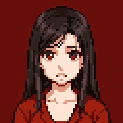 a close up of a pixel art of a woman with long hair