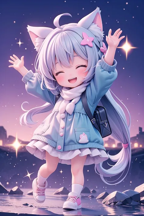 a cartoon girl with a cat ears and a blue dress