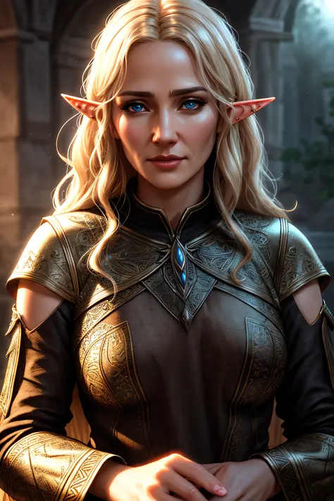 (comic style), (detailed face, detailed eyes, clear skin, clear eyes), lotr, fantasy, elf, female, full portrait, looking at viewer, portrait, photography, detailed skin, realistic, photo-realistic, 8k, highly detailed, full length frame, High detail RAW c...