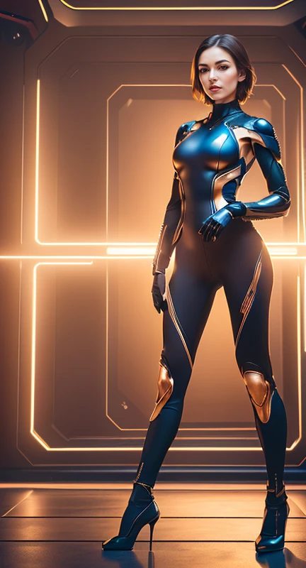 a woman in a futuristic suit posing for a photo