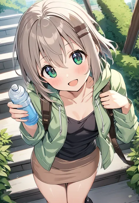 anime girl with a backpack and a water bottle