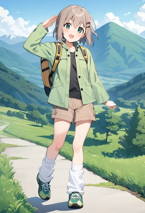 anime girl walking on a path with a backpack and a backpack