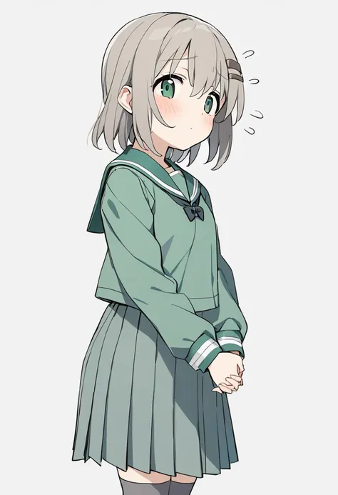 anime girl in a school uniform standing with her hands in her pockets