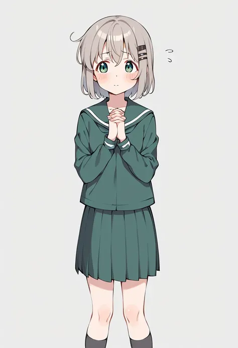 anime girl in green dress with white collar and black socks