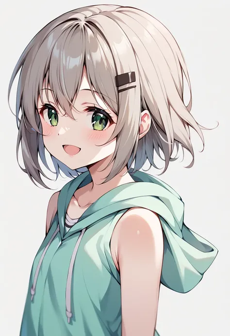 anime girl with green eyes and a green hoodie