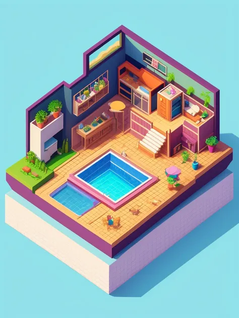 a small house with a pool and a patio area