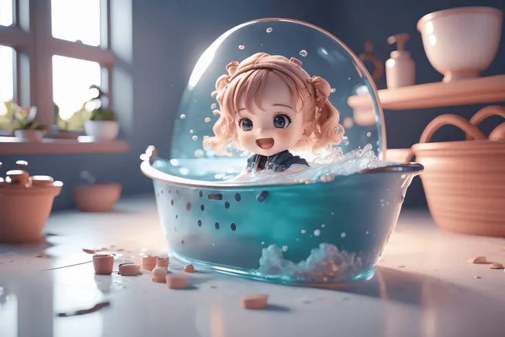 anime character in a bathtub with bubbles and water