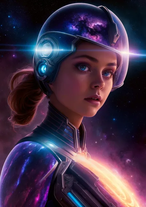 1girl, beautiful lighting, UHD, 8k, ultra detailed, a cinematic photograph of a gorgeous space cadet woman, retrofuturism, space, nebula,