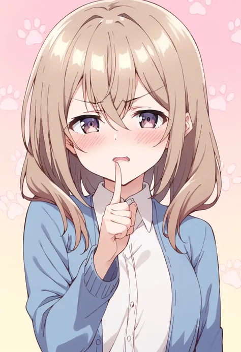 anime girl with long hair pointing at her finger