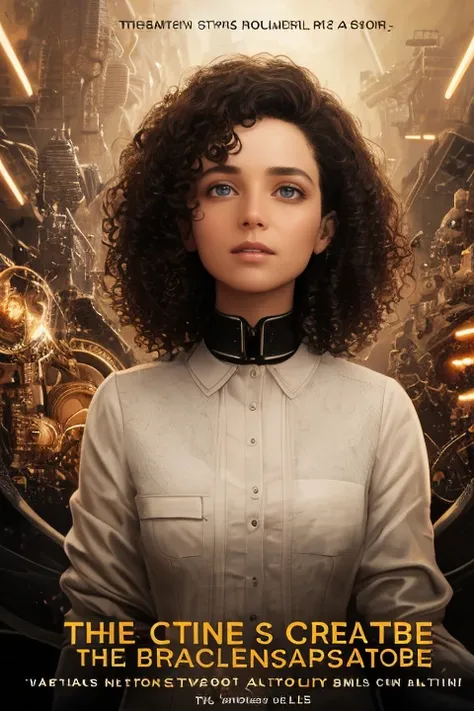 poster for "The Art of Creation," a science fiction film. The poster should feature the protagonist, a (brilliant, confident) woman with (short, curly) hair and (intense, piercing) hazel eyes, along with a laboratory setting and examples of impossible crea...