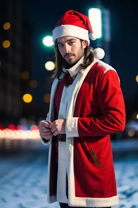 (best quality, masterpiece, hyper realistic) 1 man, photography, Santa Clauss dress, Santa Clauss hat, in New York city, perfect snowing night, dim light, dawn, bokeh background, perfect night
<lora:NOISEOFFSET_BY_STABLE_YOGI:0.8> dark
<lora:DETAIL_SLIDER_...