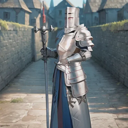 an heavyknight, standing in front  of medieval village, holding a mace,waering armor, tabar,  full-length photo, 70mm lens, symmetrical, posing, sharp, textured skin,  realistic,intricated detailed, detailed gauntlet ,(perfect fingers:1.2),  photographed b...