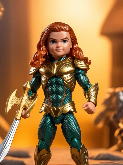 a close up of a toy figure of a woman with a sword