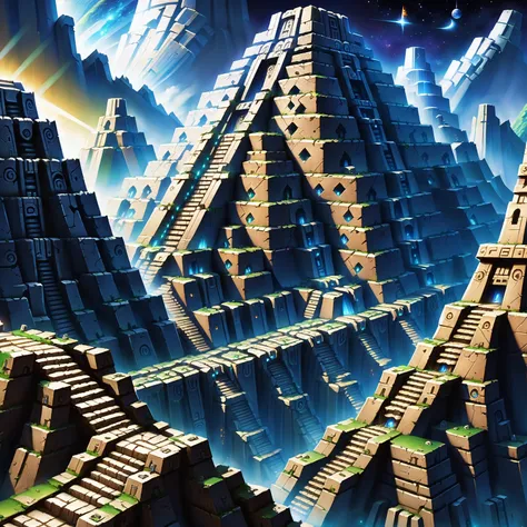 there is a picture of a futuristic city with a pyramid