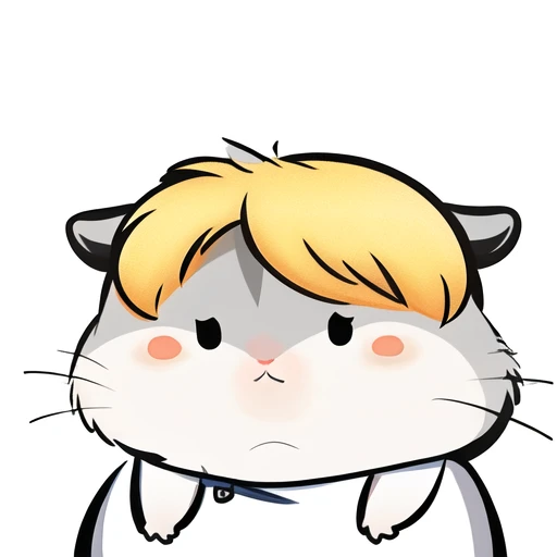xiaoyuehan,hamster, :3, clothed_animal, blonde_hair, simple_background, white_background,