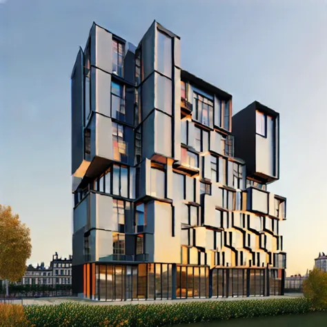 midjourneyi contemporary apartment building designed by a (famous architect), (beautiful architecture), rectangular grid, (ultra...