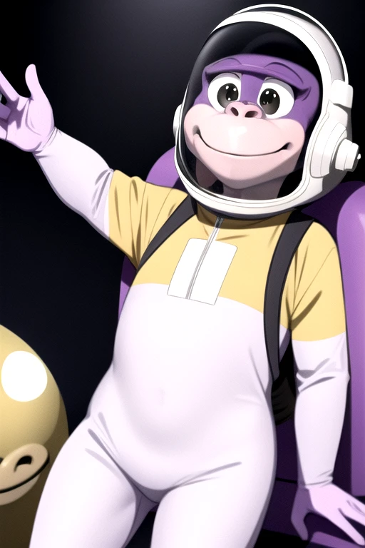 bonzi buddy in space, (wearing a white space suit, space helmet), space background, (solo), masterpiece, high res, monkey, sketch