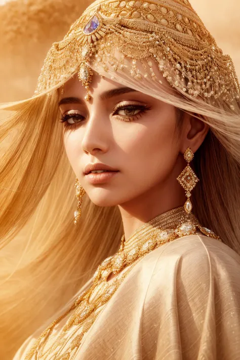 closeup portrait   of 1 Persian princess,  royal clothing , makeups  jewelries,  wind blown long hairs,  symmetric, desert, ((sands, dusty and foggy, sand storm, winds)) 
bokeh, depth of field, 
<lora:add_detail:1>