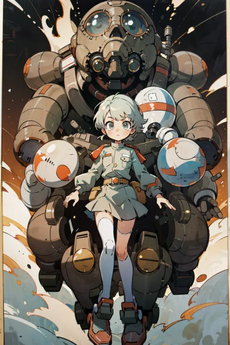 1 girl inside a   ww1 battle robot ,round, 
clear lines, flat color, 
(best quality, masterpiece),
 <lora:streamlinerai:0.7>