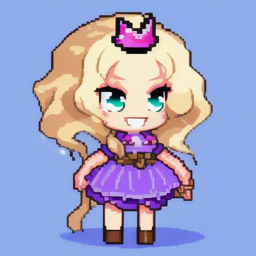(pixelart), princess chibi sprite, symmetry, game asset, 16-bit, transparent background