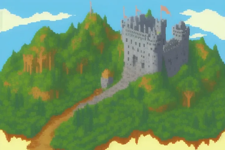 fantasy landscape, castle, game background, pixel art